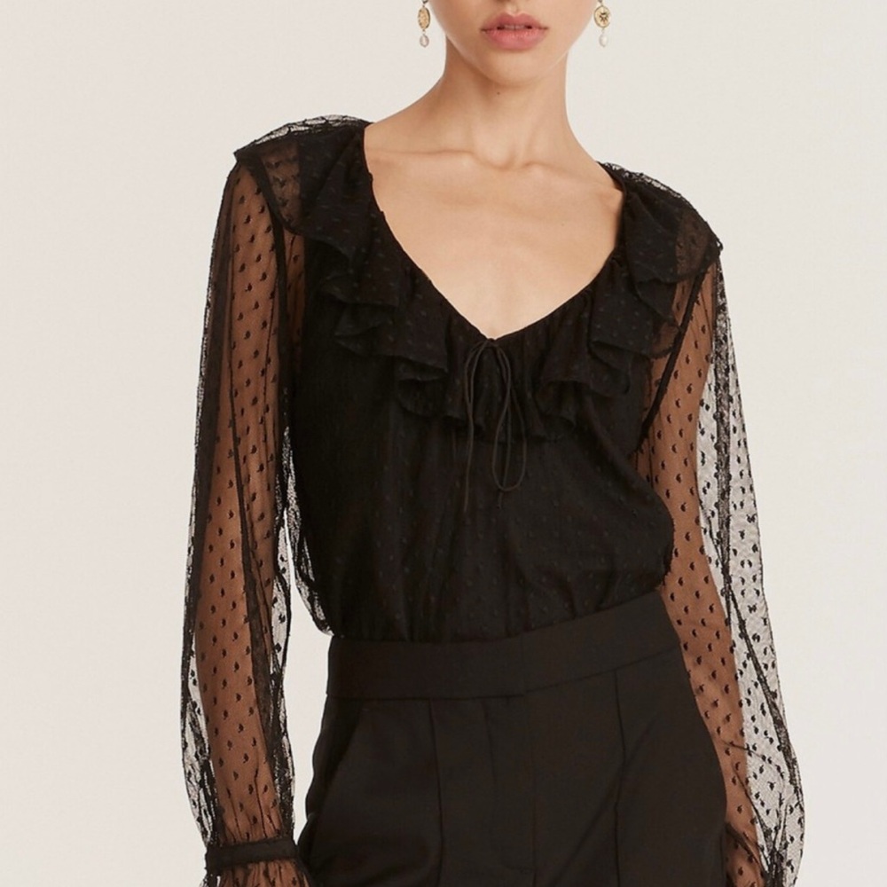 J. Crew Black Long Sleeve Ruffled Tie Front Blouse Small New